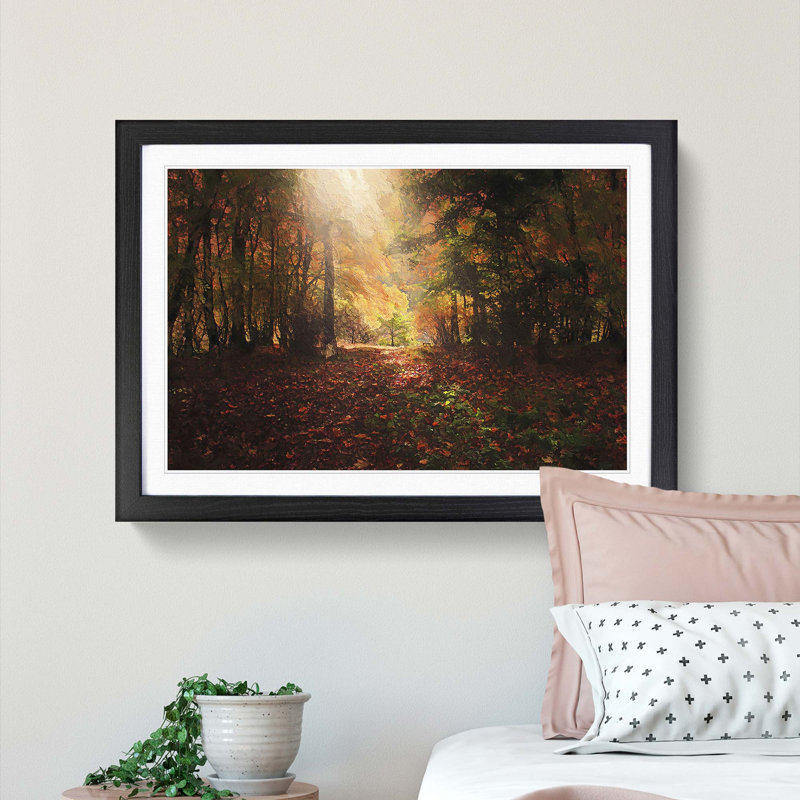 Sunlight Through the Trees - Picture Frame Painting Print, Black Framed, 48cm H x 65cm W x 2cm D