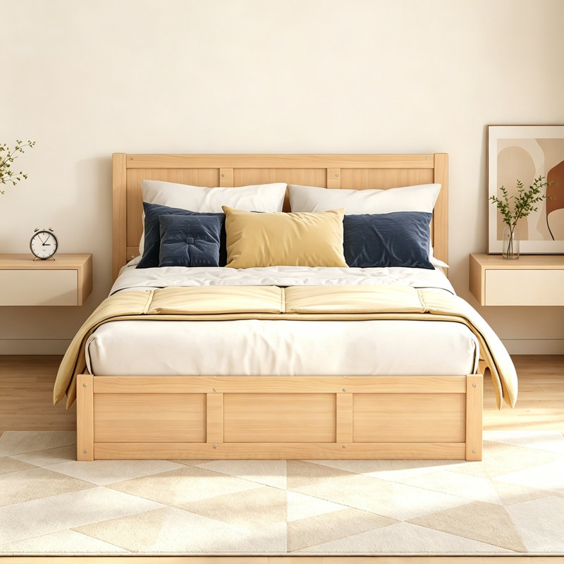 Lit plateforme en bois avec rangement inférieur et 2 tiroirs, Lit double