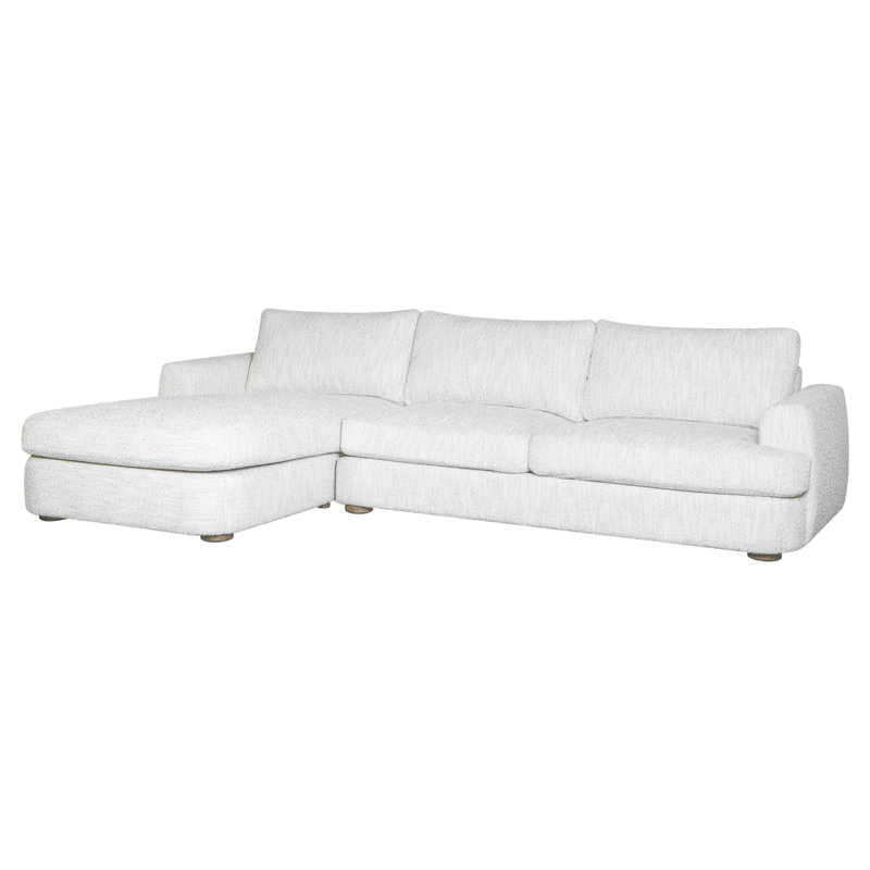 Nigell 123 In. Arm Facing Rectangular Sectional Sofa With Round Arms, Left Hand Facing, White Polyester