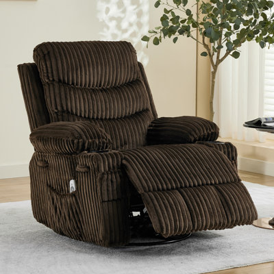 Fauteuil inclinable pivotant surdimensionné à 360 ° avec massage et chaleur, chaise longue ergonomique à assise large pour grands et grands, supporte 400 lb, brun
