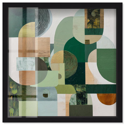 Art géométrique vert «I Shadowbox» par Art Remedy, cadre noir, 13 x 13
