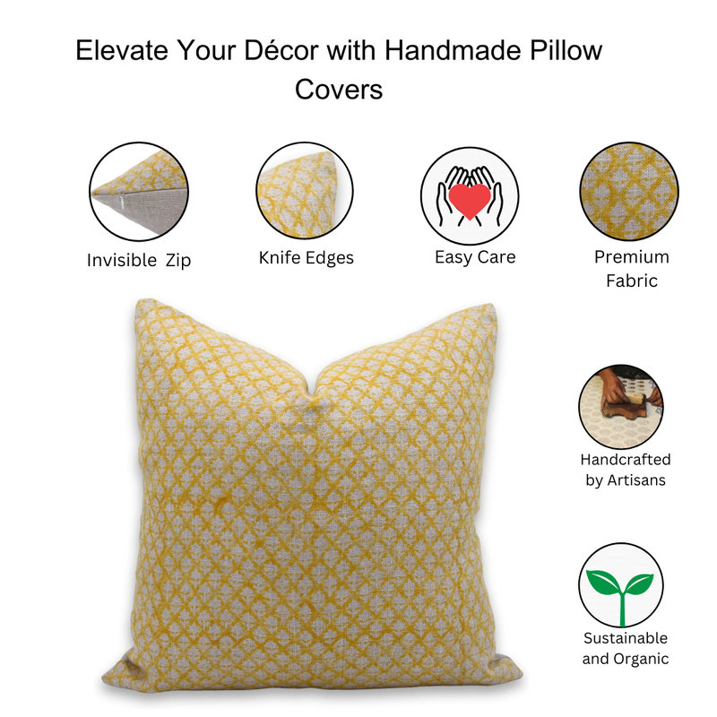 Linen Pillow Cover, Square, 18"H x 18"W, Yellow/White Floral 1