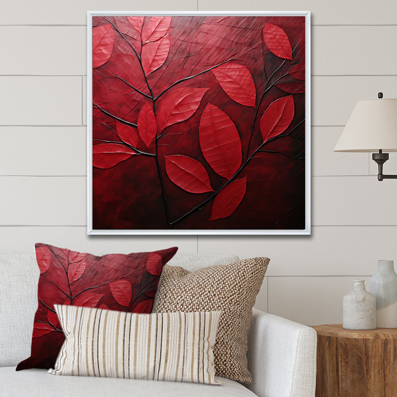 Feuilles de cerisier I sur toile, H 24 po x l 24 po x P 1 po, Cadre flottant blanc