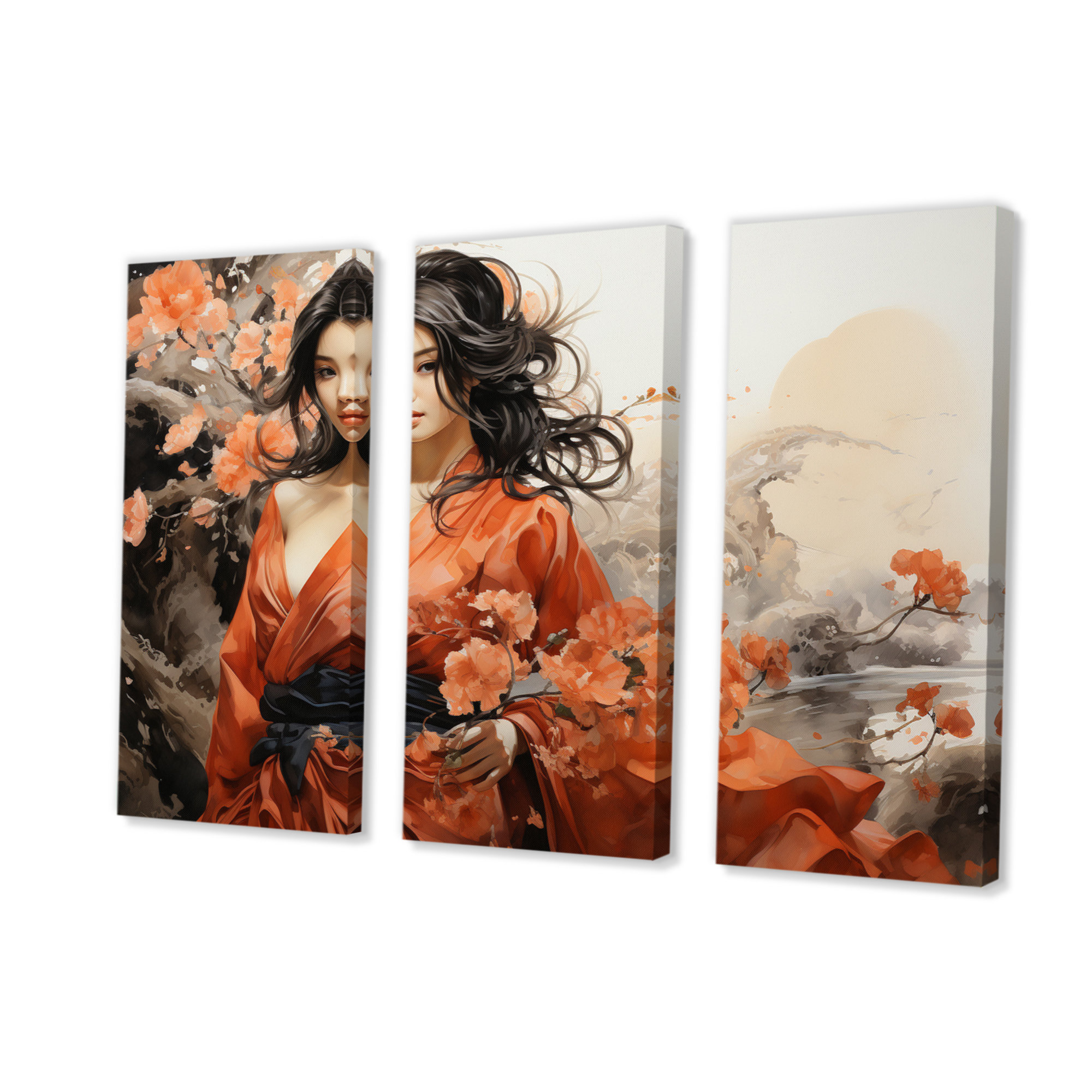 Winston Porter Asian Woman Beauty II On Canvas 3 Pieces Print | Wayfair