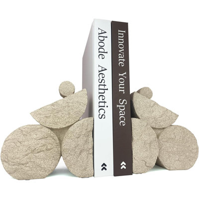 Heavy Duty Resin Book Ends For Heavy Books - Natural Rock Texture Surface, Book Stopper For Shelves, Unique Columnar Geometric Aesthetic Design, Modern Decorative Bookends Set Of 2