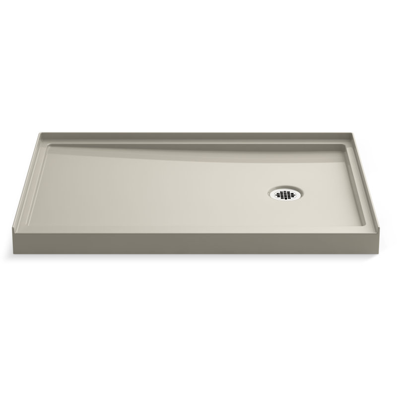 Base de douche à seuil simple Rely48-In X 32 po avec drain à droite, Biscuit, Oui