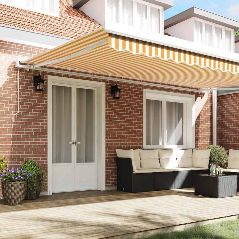 Ivy Bronx Fabric Cover Retractable Patio Awning, 500cm H x 300cm W, Orange;White Striped