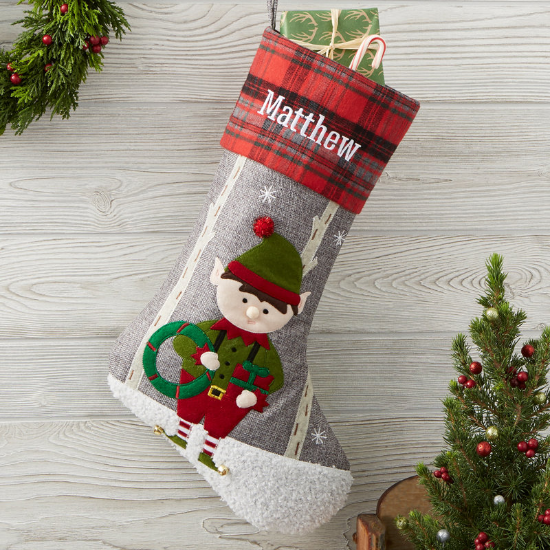 Wintry Cheer Elf Personalized Christmas Stocking, Yes