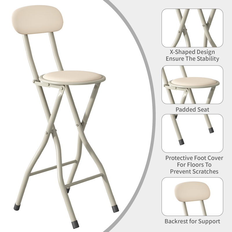 Upholstered Counter Stool with Metal Frame, Beige