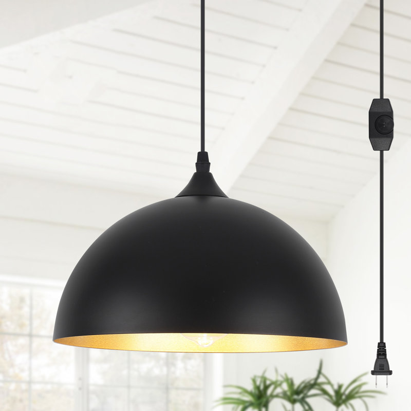 Mehriban 11.8" Wide 1 - Light Plug In Pendant Lights with On/Off Dimmer Switch, Matte Black