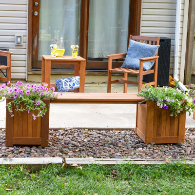 Banc de jardin sans dossier Turville Meranti avec jardinières intégrées