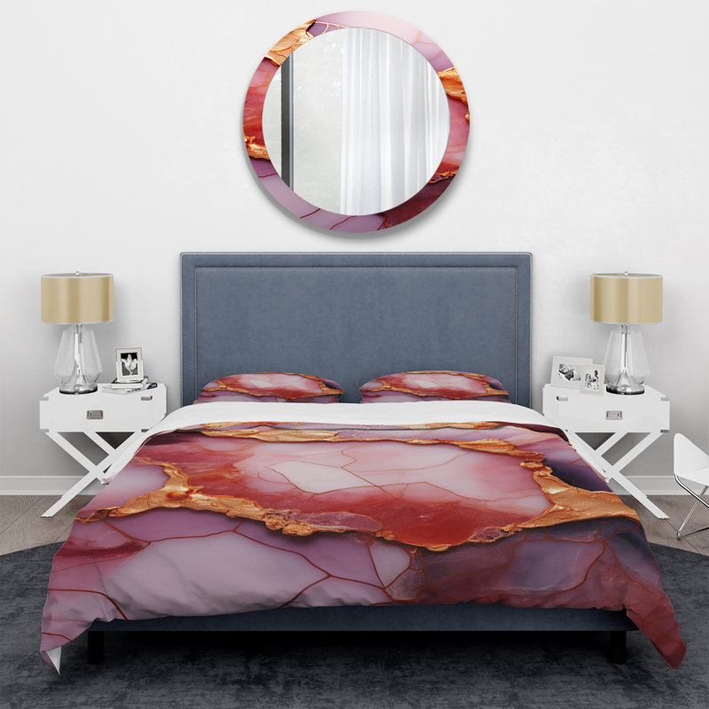 Ensemble de housse de couette en marbre rose et doré Essence V - Abstract, Housse de couette pour lit simple
