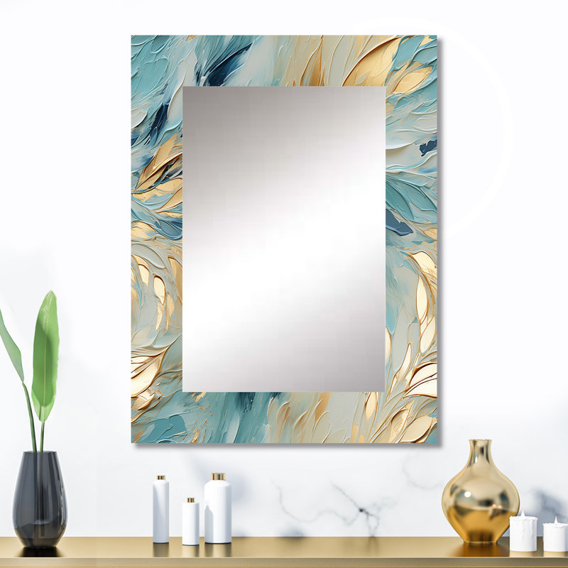 «Rivenbark Gold and Blue Frosty Drift Experienc», grand miroir mural en marbre, miroir décoratif abstrait, impression d'art en métal
