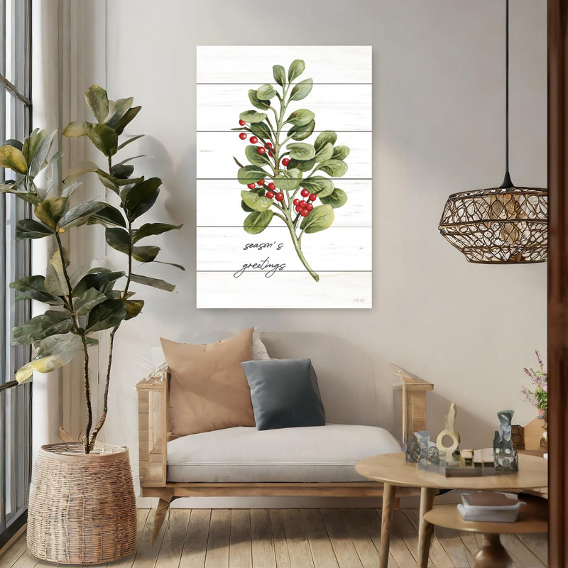 «Season's Greetings», verdure, art contemporain d'hiver, H 48 po x l 32 po