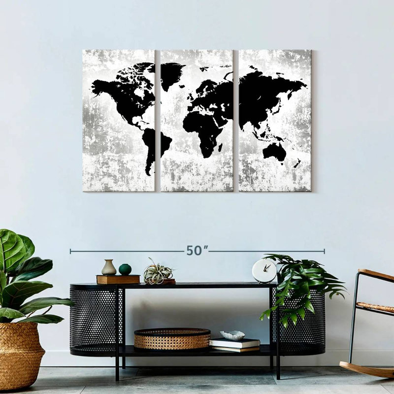 Silhouette World Map Multi Piece Canvas Print, H 28 po x l 45 po x P 1 po