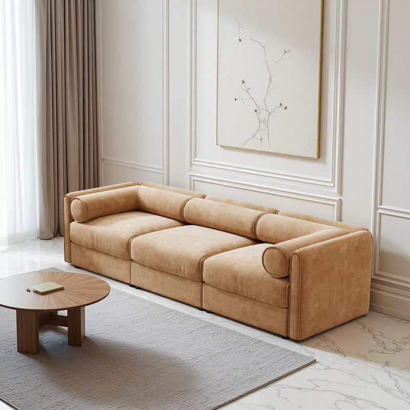 Canapé modulaire modulaire avec rangement, dossier cylindrique et accoudoirs. Siège confortable, durable et de soutien