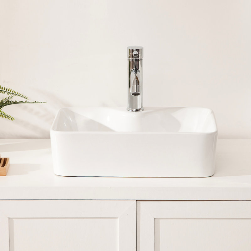 Modern Rectangular Ceramic Bathroom Vessel Sink - 19"X15", White, Stain , Countertop Mounting White 19X15, Modern, Installation