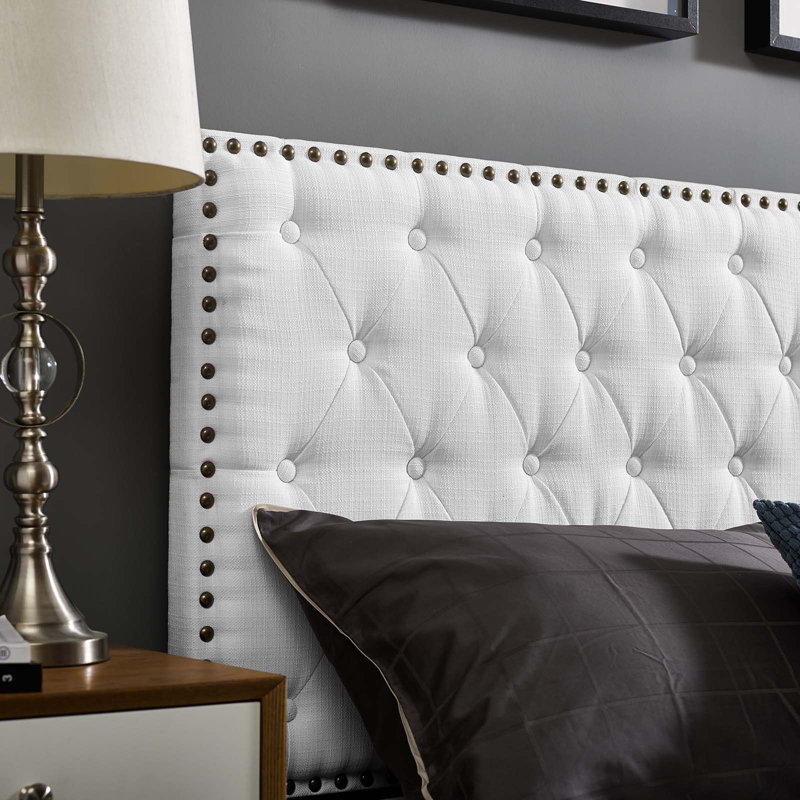 Modway Copper Grove Avdiivka Tufted Linen Headboard, White, Full/Queen