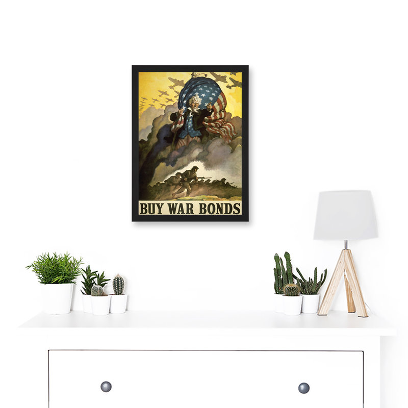 Military WWII War USA Uncle Sam Buy Bond Stars Stripes Flag - Single Picture Frame Print
