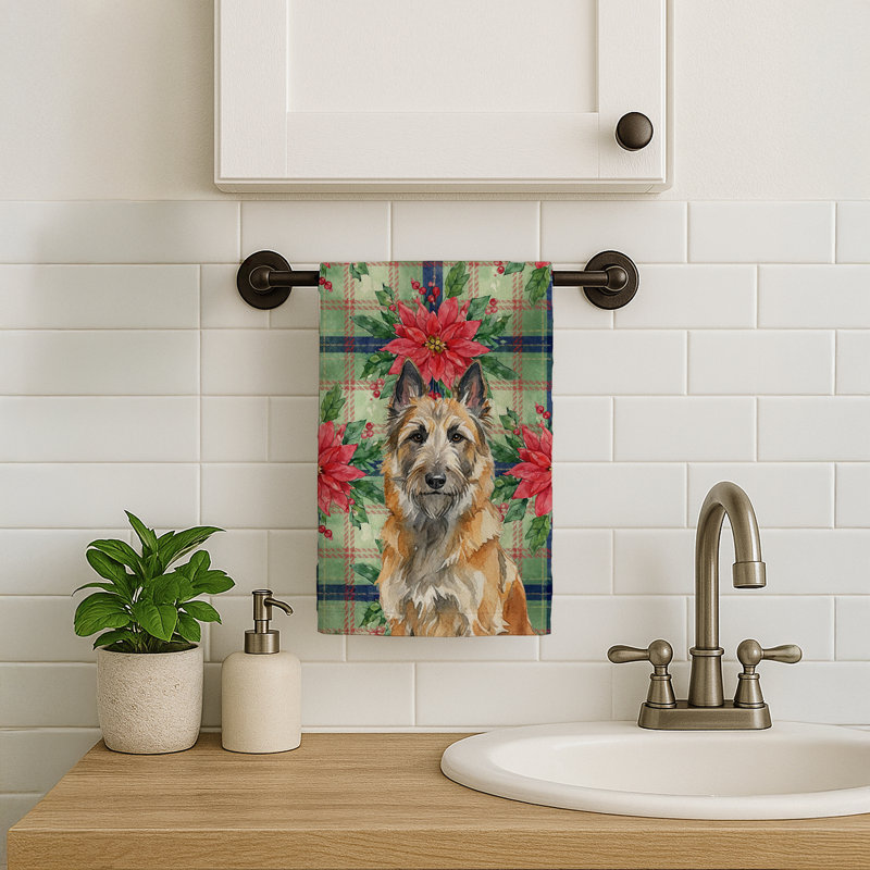 Belgian Laekenois Christmas PoinsettIas Kitchen Towel, Brown Belgian Laekenois