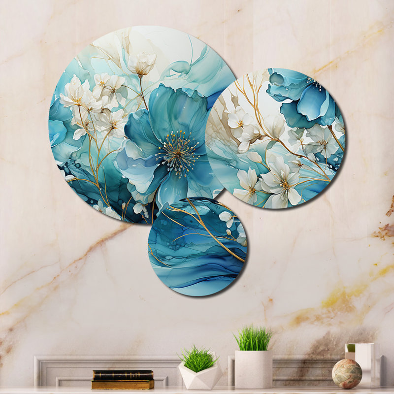 Teal Gold Abstract Fractal Mystic Mirage II Abstract Wall Decor on Metal