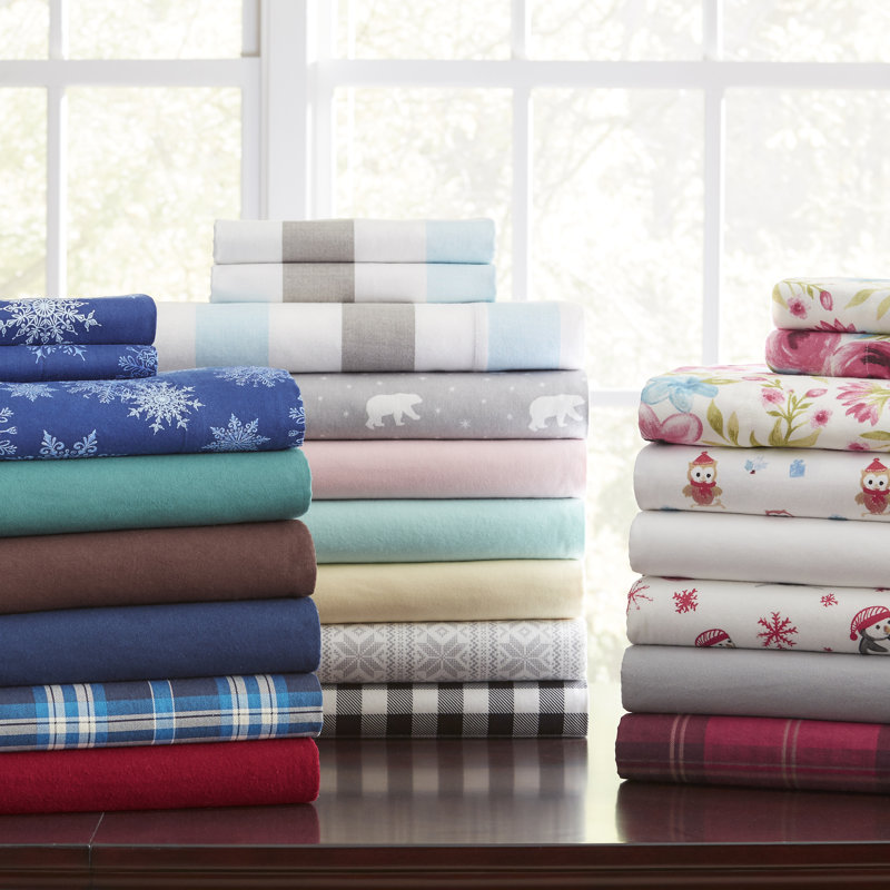Twin XL Gray Cotton Flannel Polar Bear Print Sheet Set