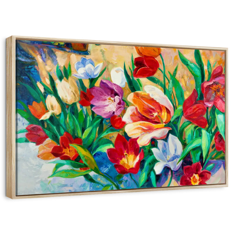 Alluring Flowers, Floating Frame Natural Wood, 37" X 25"