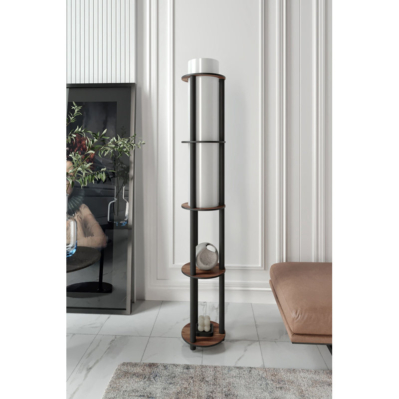 Elegant Walnut Floor Lamp, 59.1 inches Tall | Craft Paper & MDF Body, 17 cm Cap Diameter & 32.3 inches Cap Height | 1 x E27 Max 40W Socket (Bulb Not Included) | Stylish Lighting for Modern Living Spaces, IP20 Rated