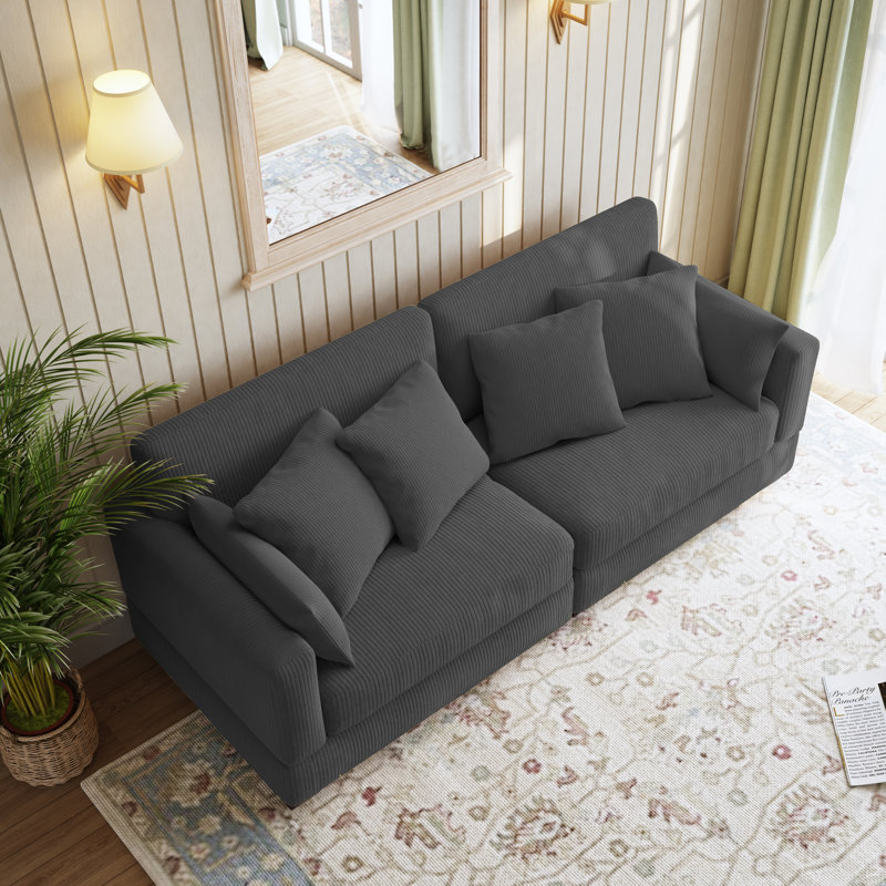 Canapé modulaire rembourré en velours côtelé Maelina, Gris