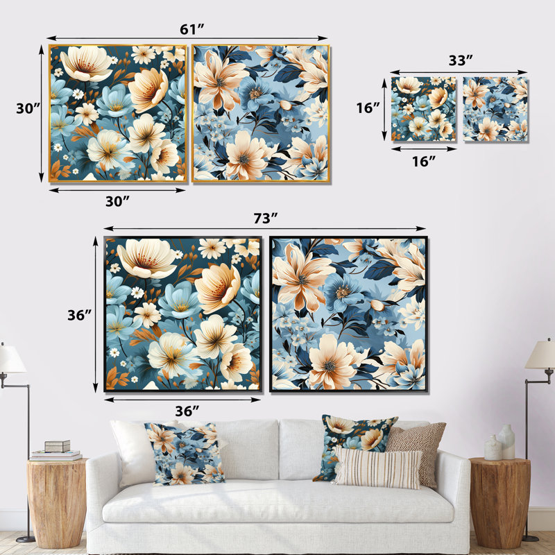 Lafontaine - Ensemble de 2 impressions sur toile florales, Toile tendue, H 16 po x l 33 po x P 1 po