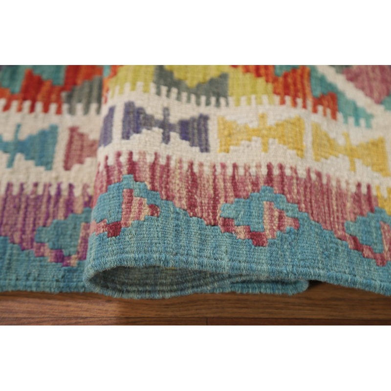 Tapis oriental multicolore en laine Kilim 3 x 5