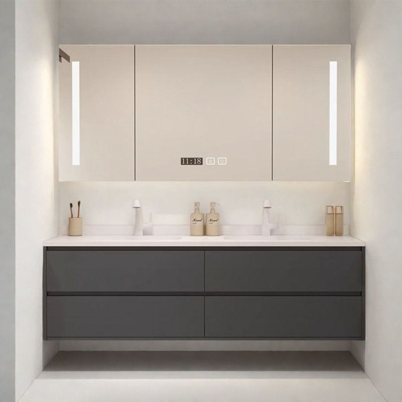 Armoire de salle de bain intégrée en céramique sans soudure, H 19,69 po x l 51,18 po x P 21,65 po, Gris