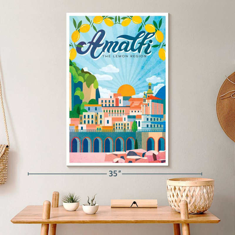 Amalfi Turquoise, affiche rétro sur toile, H 30 po x l 20 po x P 1,25 po