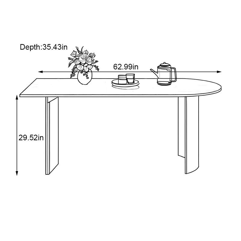 Home-use light luxury semi-round dining table, 29.52"H x 62.99"L x 35.43"W