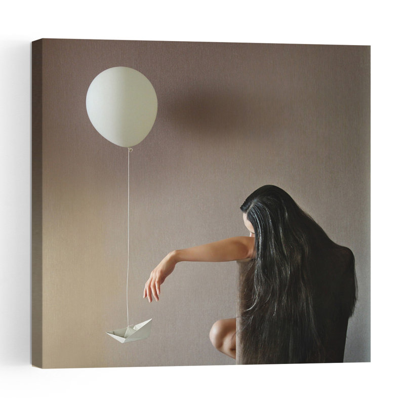 Woman And Boat Dreamy Minimalist Peaceful Wall Art Print 1 Piece Wrapped Canvas Wall Art, 121.92cm H x 121.92cm W
