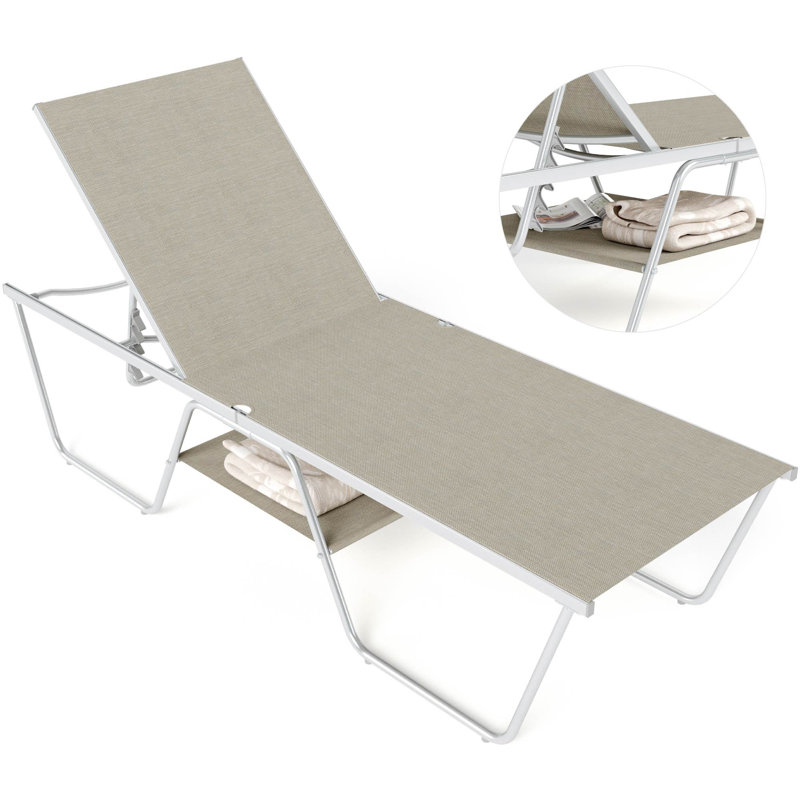 27.2" Extra-Wide Modern Outdoor Lounge Chair Chaise with Storage Shelf