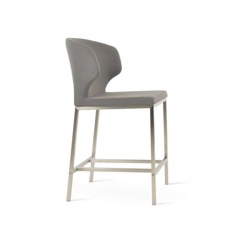Tabouret Amed, Tissu gris ère, Tabouret de bar (siège d'une hauteur de 29 po), Acier inoxydable