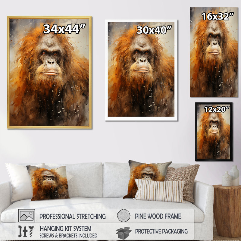 " Apes Portrait Golden Auras ", White Single Picture Framed, 20" H x 12" W x 1" D