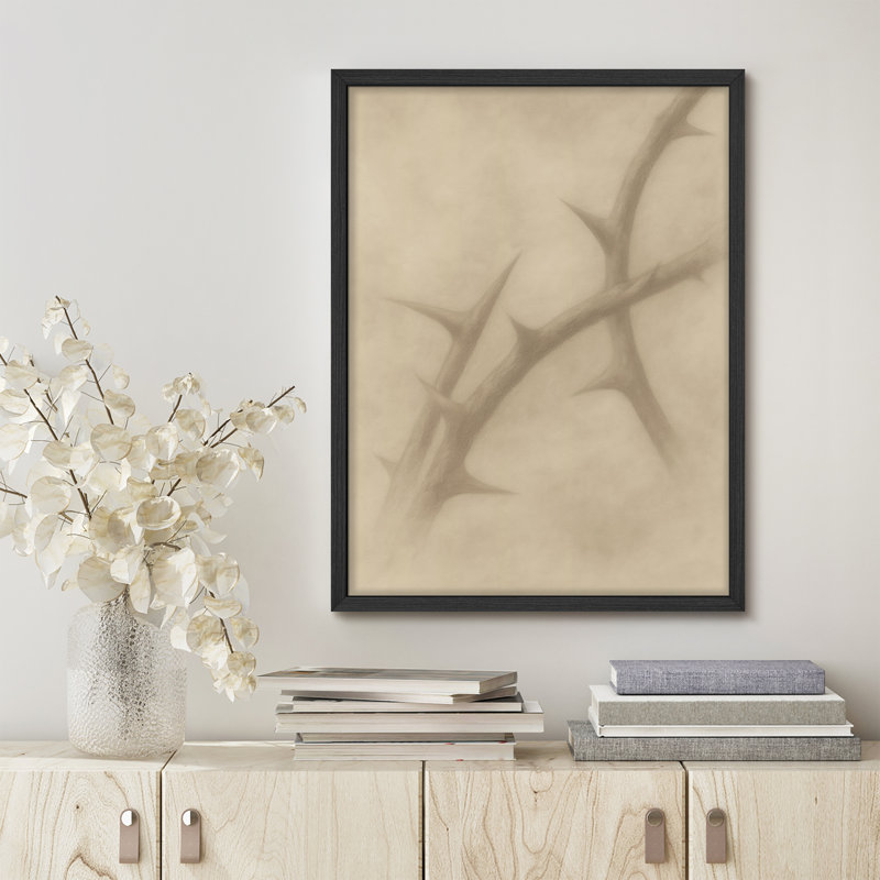 «Abstract Thorn Branch», reproduction d'art encadrée subtile inspirée de la nature, H 14 po x l 11 po, Noir