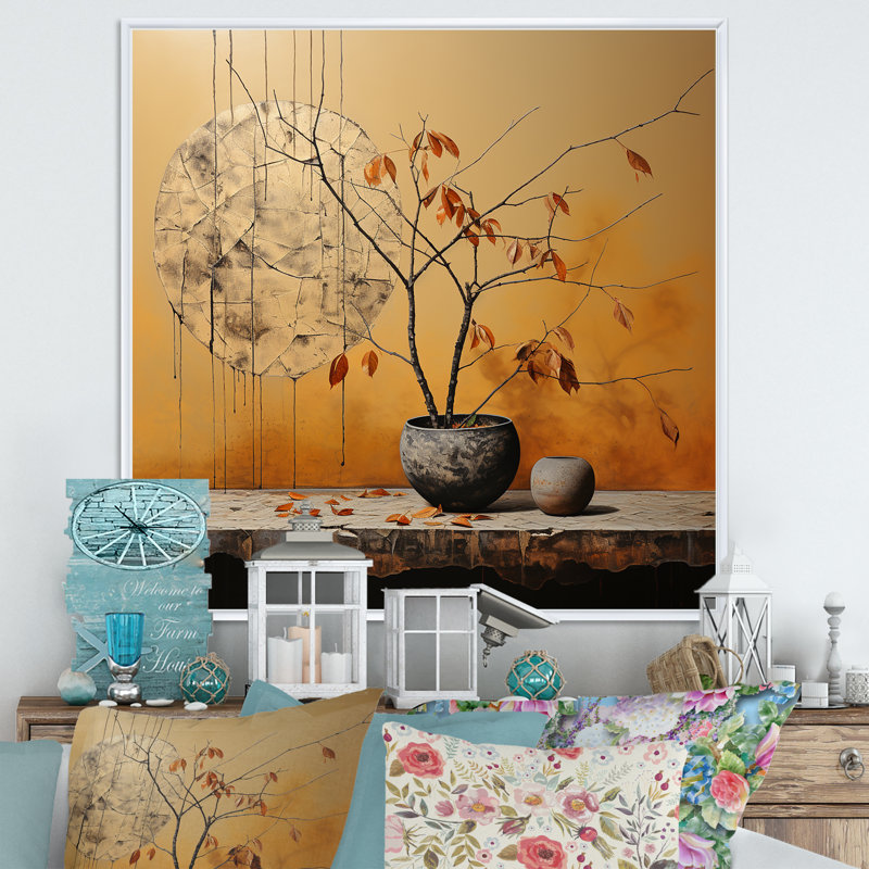 «Bronze Leaf Potteries» sur impression sur toile, Cadre flottant blanc, H 16 po x l 16 po x P 1 po