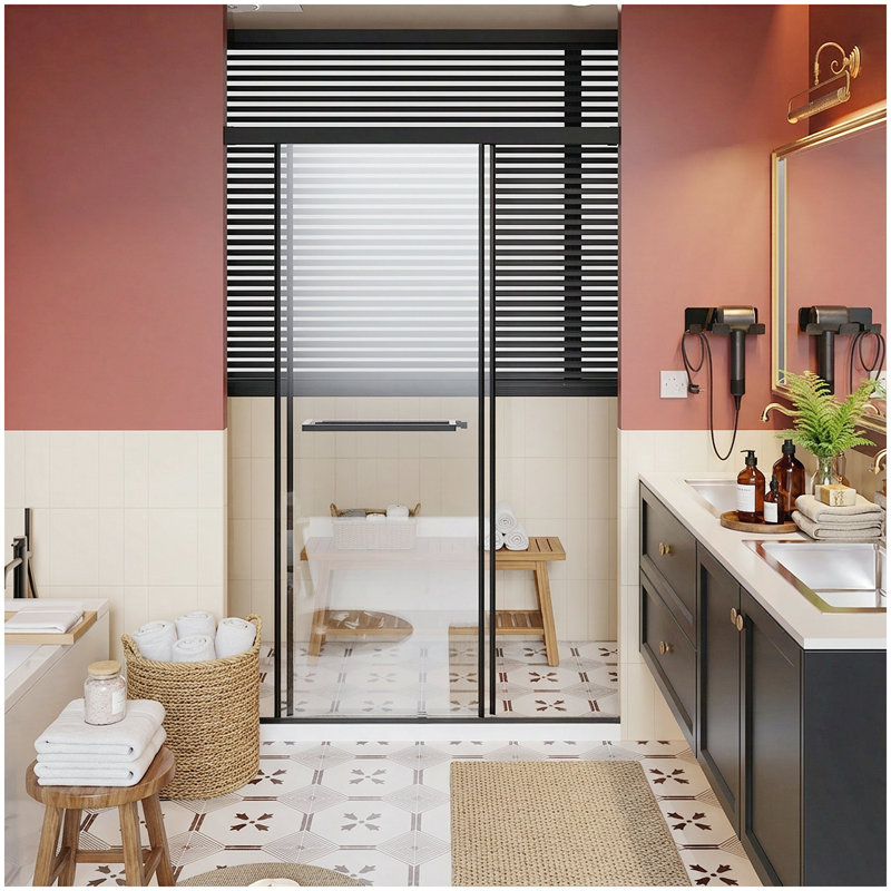 Frameless Shower Door 48x72 Inch, Aluminum Dual Sliding Doors with Soft-Close Buffer Track, Easy Install in 30 Mins, Leak-Proof Design with Extended Metal Threshold