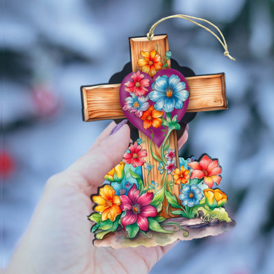 Easter Floral Cross Wooden Ornaments By G. Debrekht
