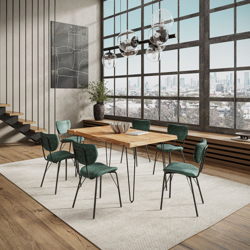Gordonsville 6 - Person Solid Wood Top Four Leg Dining Set, Jade, Natural