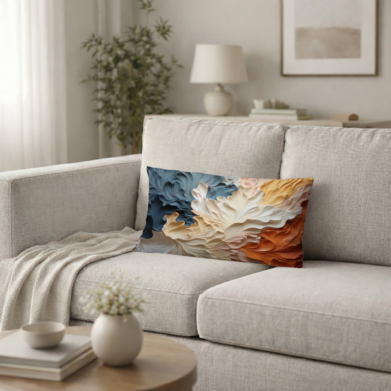 Coussin décoratif beige et orange Custards Collage III - Coussin décoratif imprimé abstrait, H 12 po x l 20 po