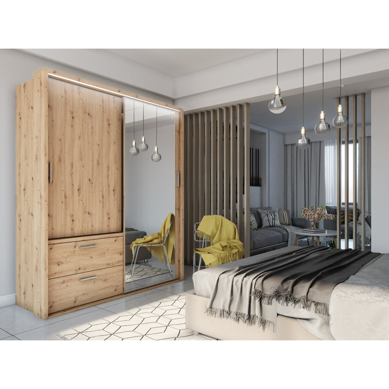 Gulbahar 2 Door Manufactured Wood Wardrobe, Oak Artisan