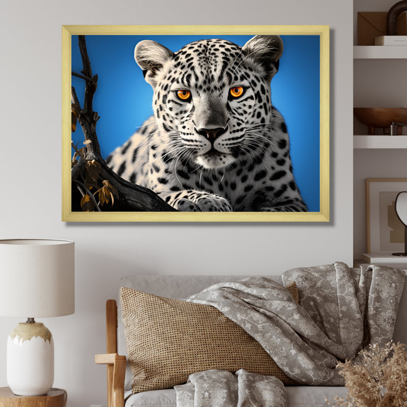 Portrait d'un léopard bleu sur toile, H 24 po x l 32 po x P 1 po, Cadre doré simple