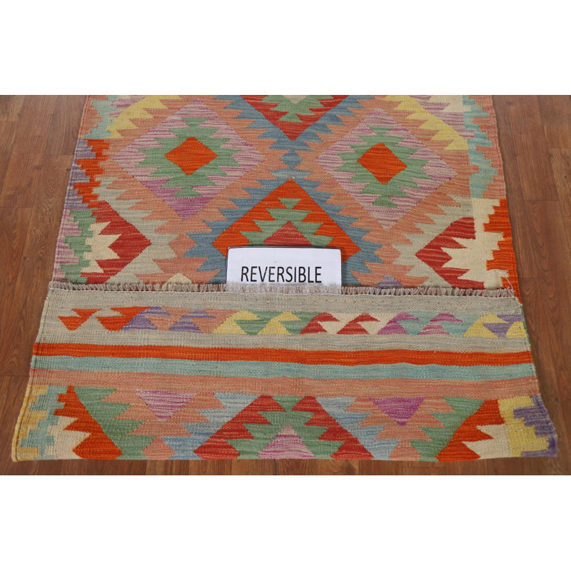 Tapis géométrique réversible en laine Kilim 3 x 5