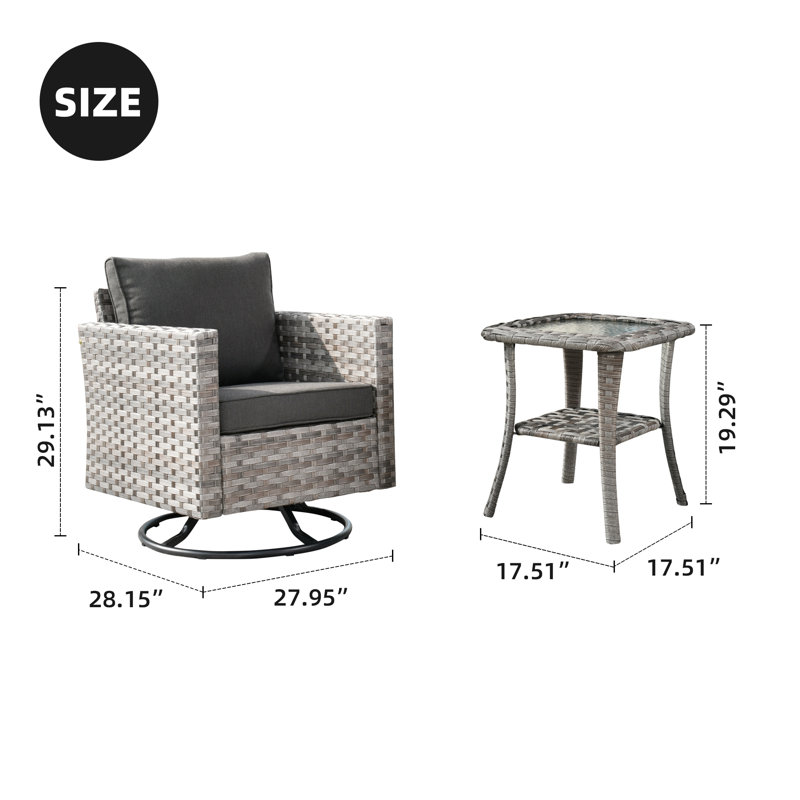 Baili Outdoor Chair With Side Table, Black