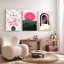 Ensemble de 3 toiles murales géométriques représentant des plantes et un coucher de soleil sur les montagnes, pour la décoration du salon et de la chambre.