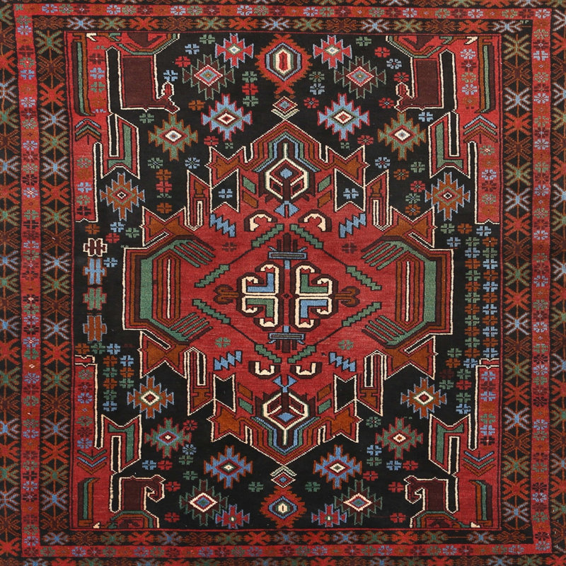 Tapis traditionnel noir / rouge Riehle, Carré 4 pi